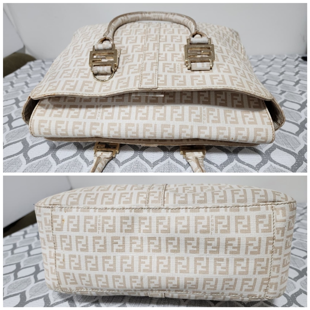 Fendi Zucchino Coated Canvas FF Handle Tote Bag Beige - Picture 8 of 15